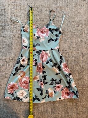 Monteau Floral Spaghetti Strap Mini Dress in Mint and Pink